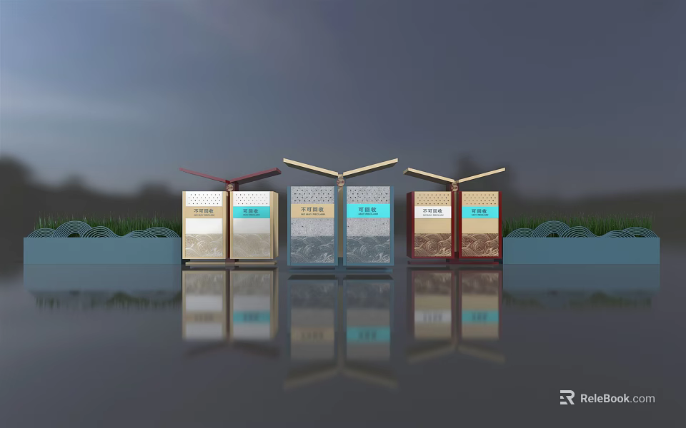 Public Facilities Information Display Boards With Various Designs And Outdoor Reflections 3d model 