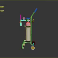 Mobile Oxygen Cylinder Cart With Green Frame White Cylinder Wheels Pressure Gauge And Valves