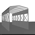White Arched Roof Canopy With Metal Frame Cross Supports And Open Structure For Outdoor Use