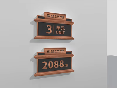 Building Unit And Room Number Signs With Property Service Center Logo 3d model