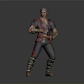 Gray Haired Man In Red And Black Outfit With Wrist Guards And Brown Boots