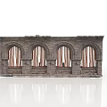 Vintage Stone Building Structure With Arched Windows And Wooden Bars 3d model