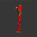 Red And Orange Sci Fi Robot Character With Sleek Body Head Antennas And Yellow Limbs