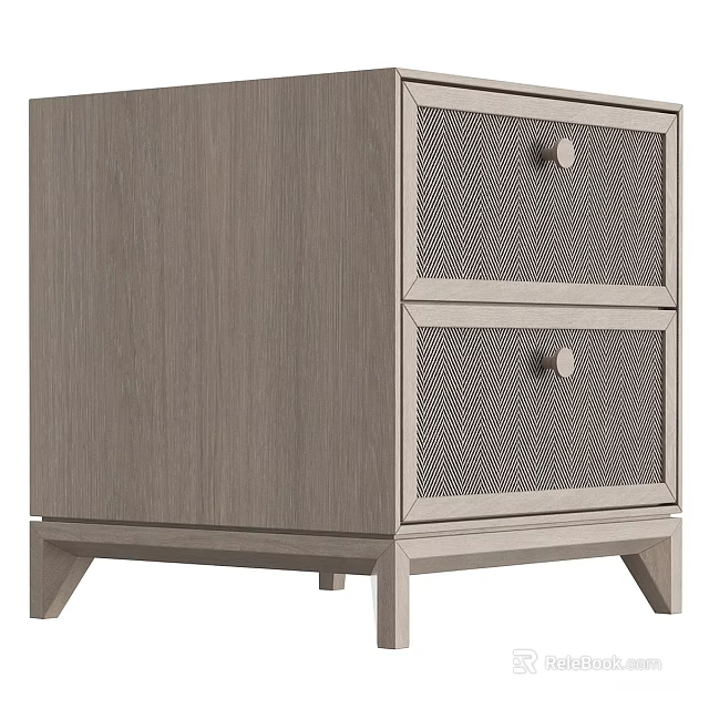 Modern Wood Nightstand With Two Herringbone Pattern Drawers Knobs And Sturdy Legs 3d model