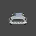 Classic White Vintage Sedan With Green Stripe And Retro Exterior Design