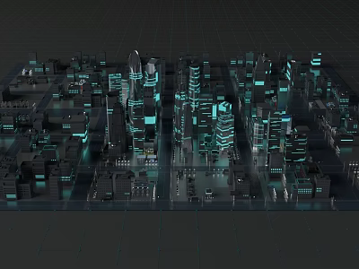 Modern Urban Architectural Model Showcasing Tall Illuminated Buildings and City Design 3d model