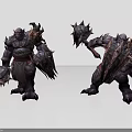 Game Movie Character Muscular Warrior with Spiked Armor and Battle Hammers in Dynamic Battle Stance