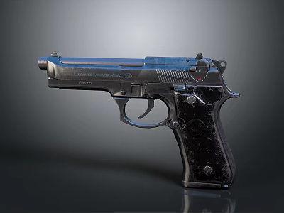 Classic Black Pistol With Metallic Finish And Detailed Glossy Surface Design 3d model