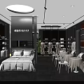 Stylish Modern Boutique Interior With Three Robed Mannequins Shelves Green Plants And Reception Counter