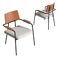 Modern Single Chair With Wooden Backrest And White Padded Seat Black Metal Legs