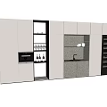 Modern Kitchen Interior With White Black Cabinets Glass Door Wine Rack And Shelves