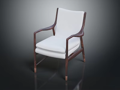 Modern Minimalist White Armchair With Wooden Armrests And Sturdy Wooden Legs 3d model
