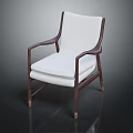 Modern Minimalist White Armchair With Wooden Armrests And Sturdy Wooden Legs