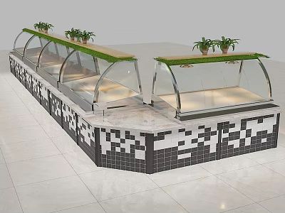 Commercial Display Showcase Shelves With Glass Dome Decorative Plants And Patterned Tile Base 3d model