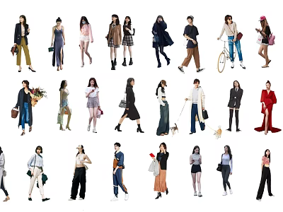 Multiple People Wearing Fashion Outfits With Various Styles Dresses And Accessories 3d model
