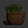 Woven Baskets Interior Display With Small Basket Pink Items And Large Basket Green Plants