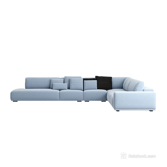 Light Blue L Shaped Sectional Sofa With Comfortable Cushions And Modern Design 3d model