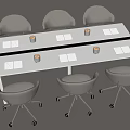 Modern Office Desk Setup With Rolling Chairs And Minimalist Tabletop Design