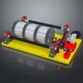 Industrial Mechanical Device With Yellow Base Silver Drum Red And Black Parts