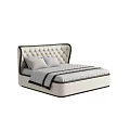 Modern Upholstered Double Bed With Tufted Headboard And Soft Beige Bedding 3d model