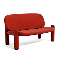 Red Modern Double Sofa With Rounded Arms And Fabric Upholstery For Living Room