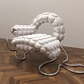Modern White Pebble Shaped Leisure Chair With Curved Metal Frame On Wooden Floor
