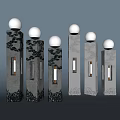 Ornate Column Design Outdoor Lights With Spherical Lampshade And Carved Patterns