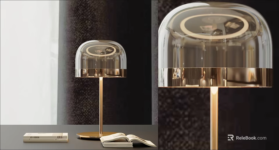 Modern Elegant Table Lamp With Transparent Lampshade And Golden Metal Base 3d model 