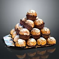 Chocolate Truffles Pyramid Stack With Powdered Sugar Topping On Shiny Tray Dark Background
