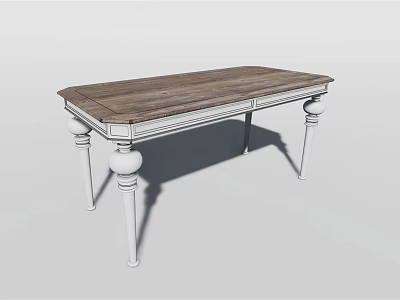 Classic Wooden Dining Table With White Decorative Legs For Home Interior 3d model