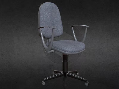 Gray Fabric Office Chair With Armrests Swivel Base And Rolling Wheels 3d model