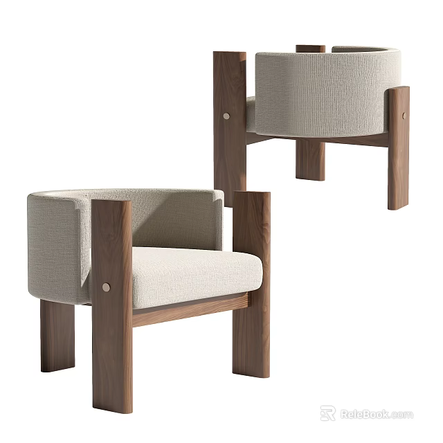 Modern Single Chair With Light Fabric Upholstery And Dark Wooden Frame Design 3d model 