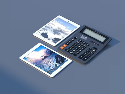 White Tablets And Black Calculator As Useful Household Items With Screen Displays 3d model