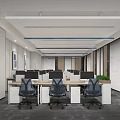 Modern Public Office Space Interior With Multiple Desks Computers And Ergonomic Chairs 3d model