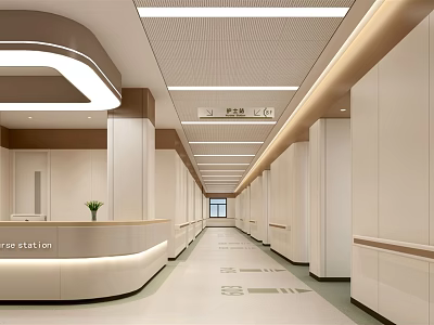 Hospital Outpatient Clinic Interior With Reception Desk Ceiling Lights And Floor Signs 3d model