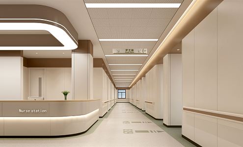 modern hospital aisle hospital nurse station corridor 3d model