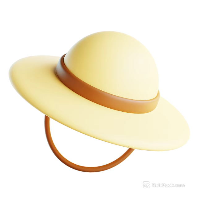 Stylish Yellow Wide Brim Hat With Brown Band For Fashion Look 3d model 