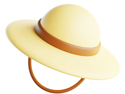 Stylish Yellow Wide Brim Hat With Brown Band For Fashion Look 3d model