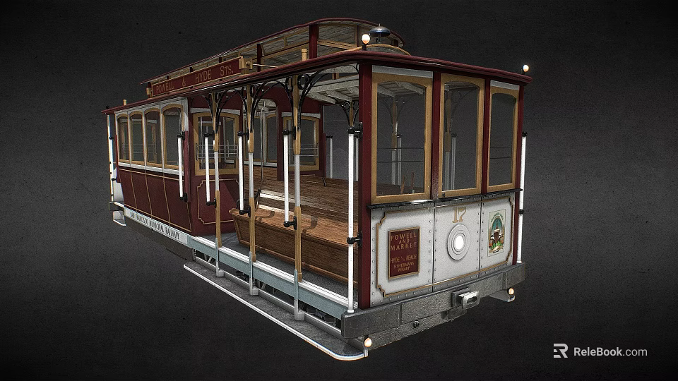 Vintage Tram With Classic Design Wooden Interior And Red White Exterior 3d model 