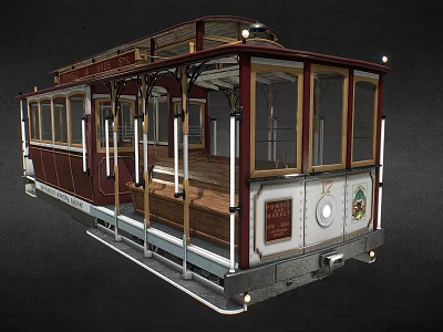 Vintage Tram With Classic Design Wooden Interior And Red White Exterior 3d model