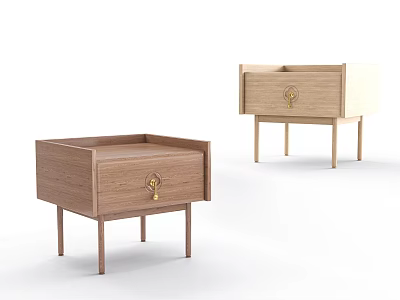 Modern Wooden Bedside Tables With Single Drawer Golden Handles And Slim Legs 3d model