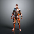 Man In Medieval Leather Armor With Belt Pouches And Brown Boots Standing Pose