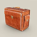 Vintage Brown Leather Suitcase With Leather Handle Metal Lock And Side Pocket