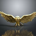 Game Movie Character Golden Eagle Statue With Spread Wings On Black Surface And Reflection
