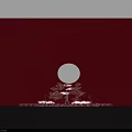 Check-in Photo Spot With Red Background Concentric Rings Black Circle And Red Flower Decorations