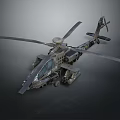 Military Attack Helicopter With Twin Rotors Weapon Mounts Dark Camouflage And Aerodynamic Structure
