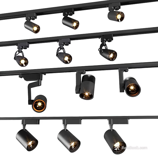 Modern Black Track Mounted Downlights And Spotlights For Indoor Lighting 3d model 