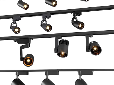 Modern Black Track Mounted Downlights And Spotlights For Indoor Lighting 3d model