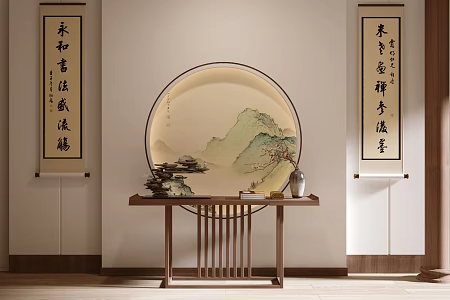 New Chinese-style Middle Ancient Entrance New Chinese-style Middle Ancient Strip Scroll Painting 3d model