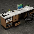 Modern Reception Desk Design With Computer Monitor Printer Small Plants Drawers And Chair